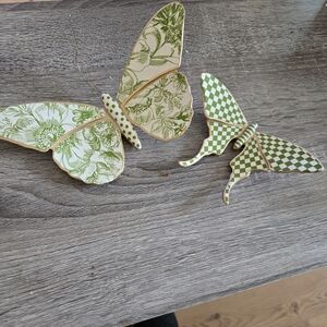Green Butterfly Art with 3D Floral Accents